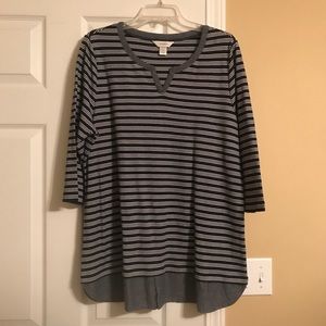 Stripe Top w/ Chambray Details